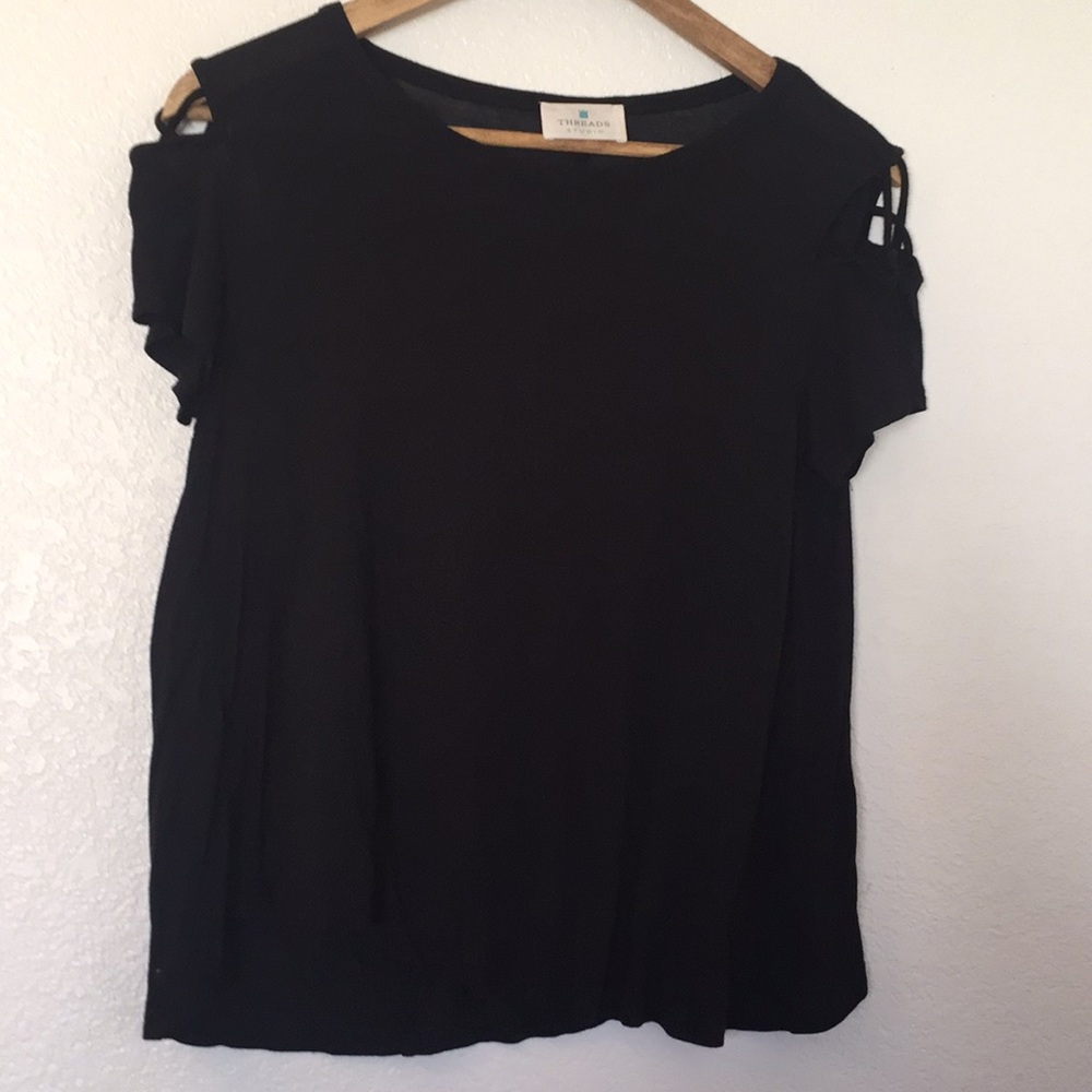 Black tee with cutout sleeves